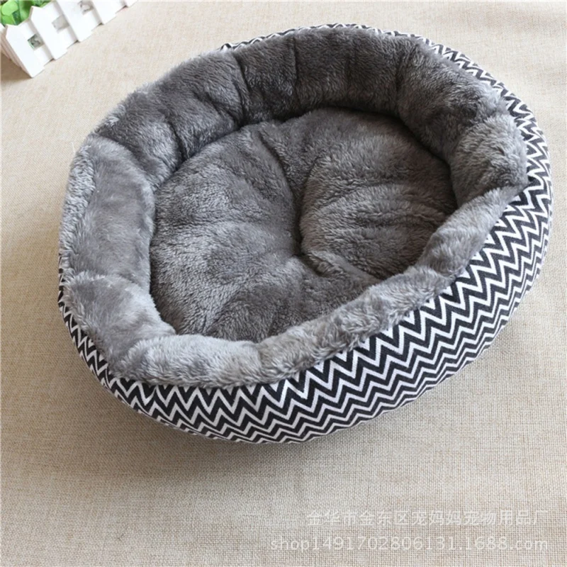 Large Round warm Dog Bed house canvas stripe Cushion Cat Sleeping Mat Pet Bed Sofa Mats Velvet Dog Beds Breathable Pet Mat Pad