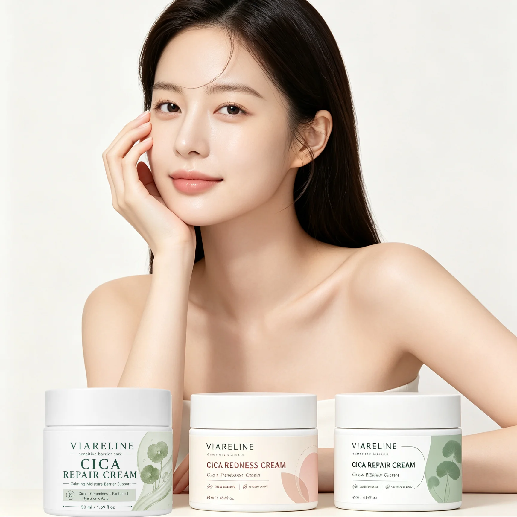 Viareline Centella Face Cream Soothing Skin Calming Improve Redness Deep Hydration Sensitive Skin Rejuvenating Facial Cream 50ml