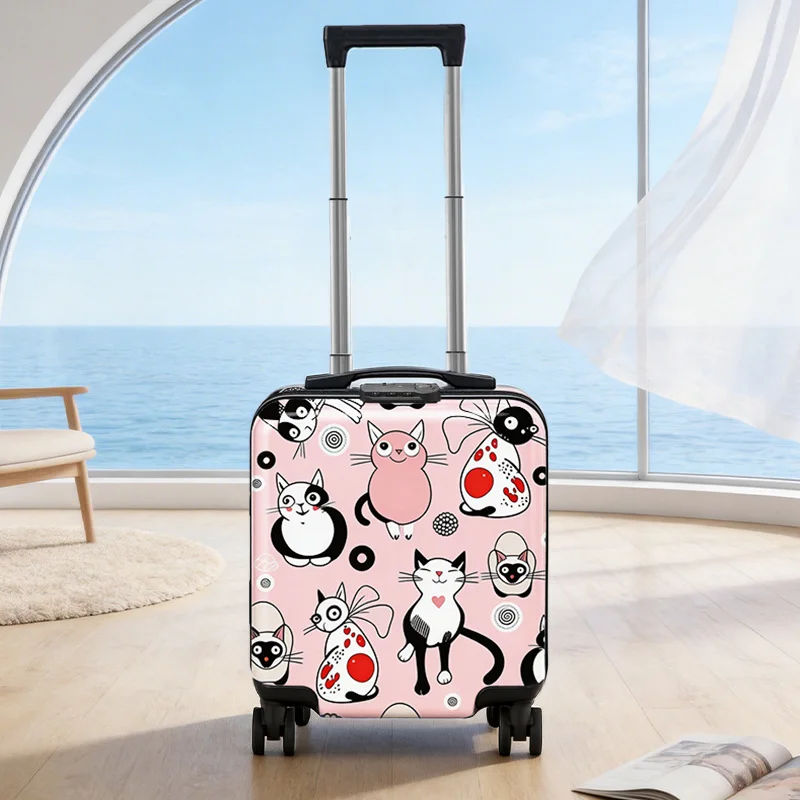 lightweight-portable-cute-cartoon-luggage-14-inch-boarding-box-thickened-travel-suitcase-children's-pull-bar-box-abs-pc-material