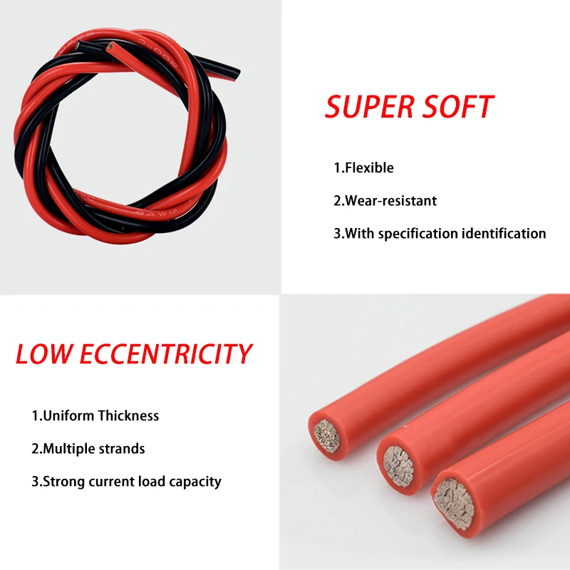 Супермягкий силиконовый кабель, медный провод для бытовой батареи, 1, 3 мм2 ~ 25 мм2, 4AWG 8AWG 12AWG 16AWG, Удлинительный шнур для инвертора солнечной энергии