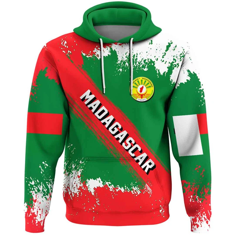 Madagascar Flag Map Graphic Sweatshirts National Emblem Hoodie For Men Clothes Africa Boy Hoody Casual Male Tracksuit Jersey Top