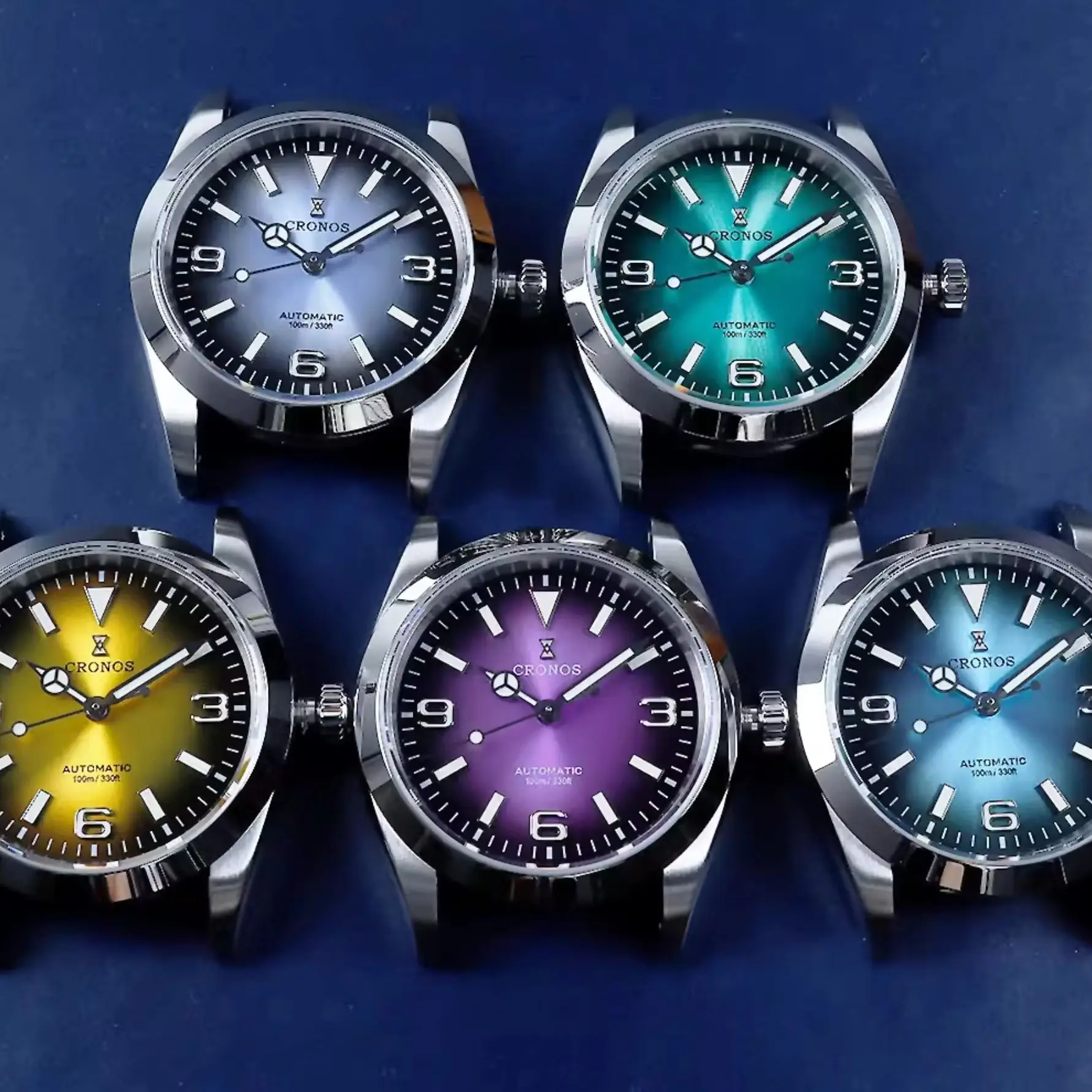 Montre automatique pour homme CRONOS, 36 mm, montre-bracelet mécanique sportive, BGW-9, luminescente, plongeur, étanche 10 ATM, cadran dégradé effet rayon de soleil PT5000