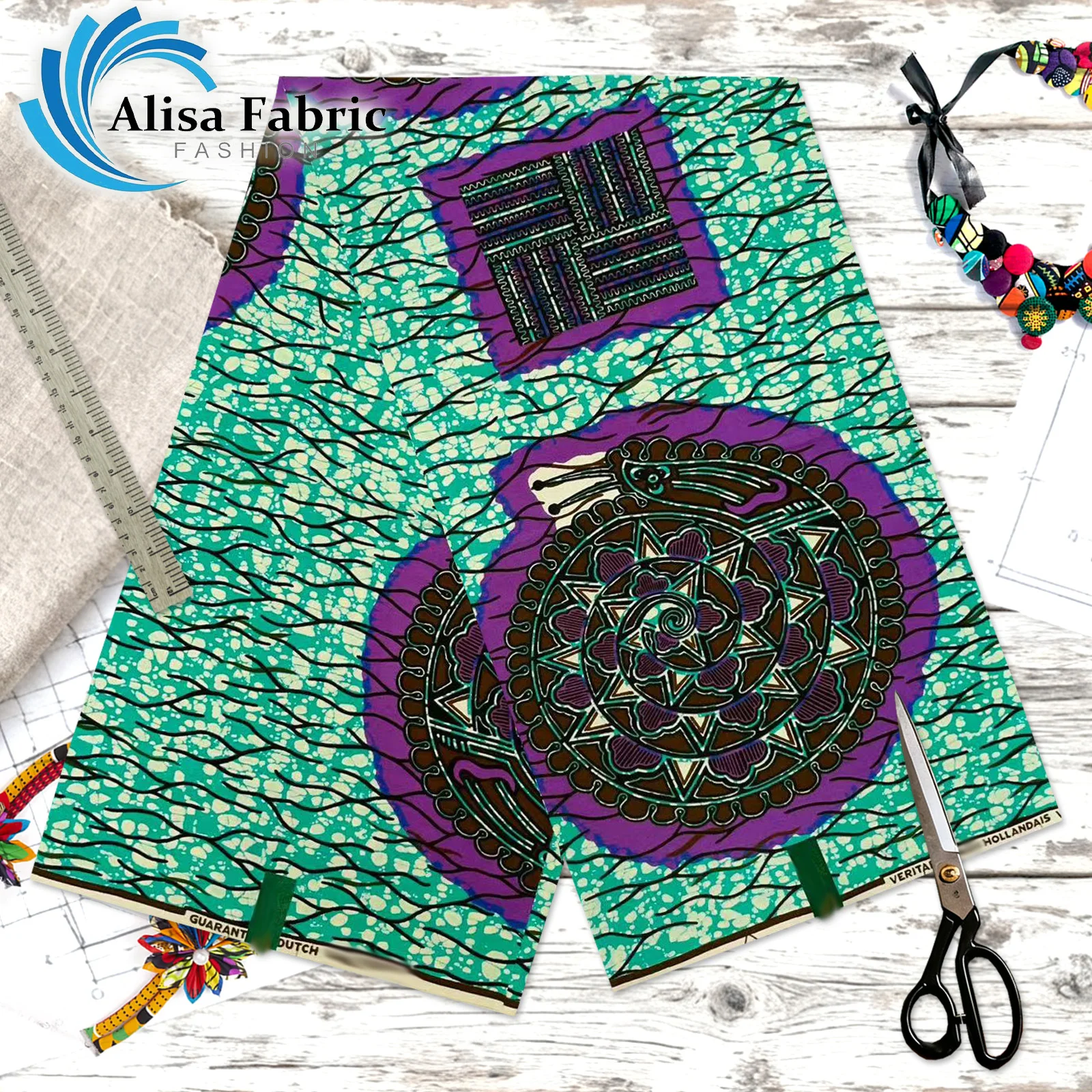 

Latest hollandais African wax Ankara fabric 6 yards 100% cotton tissus couture for party dress, Cyan