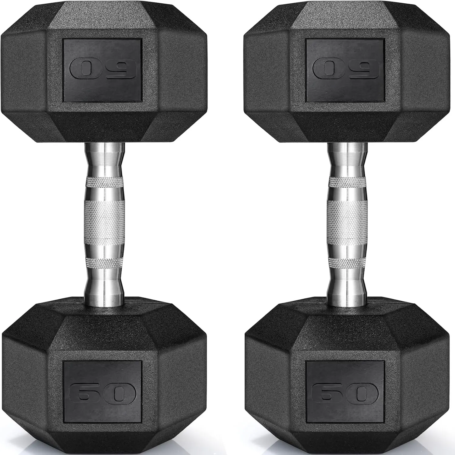 Rubber Coated Hex Dumbbell Set of 2, Cast Iron Free Weights for Home Gym, 30-85lb
