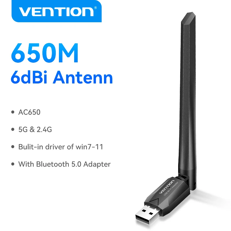 Vention Wifi Adapter Ac650 Wifi5 5G & 2.4G Usb Wifi Kaart Dongle Voor Pc Desktop Laptop Wifi Antenne Usb Ethernet Netwerkkaart