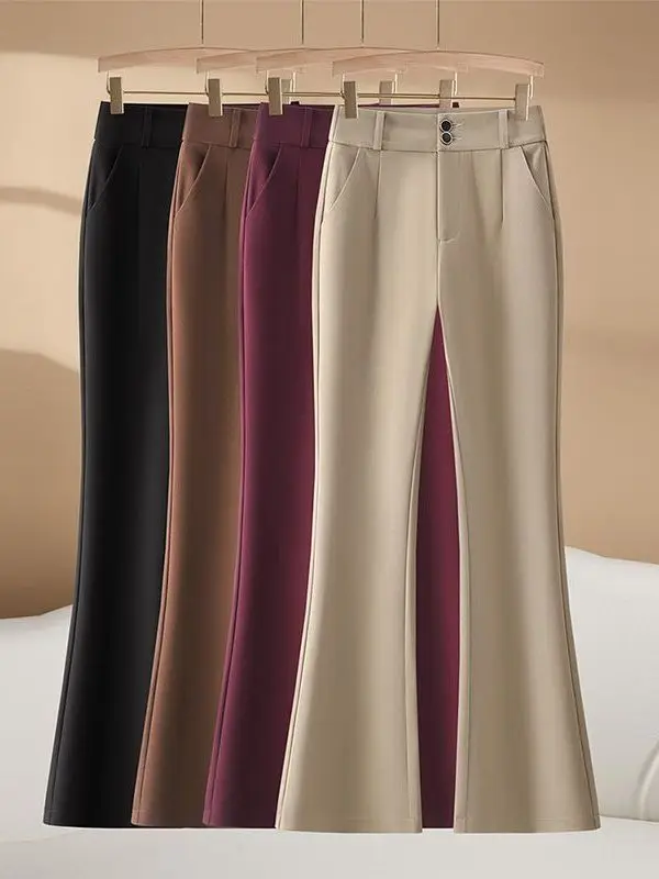 High Waist Bell Bottom Pants Casual Women's Fashion Spring Autumn Slimming Suit Pants Long Trousers Reflective Element Zipper...
