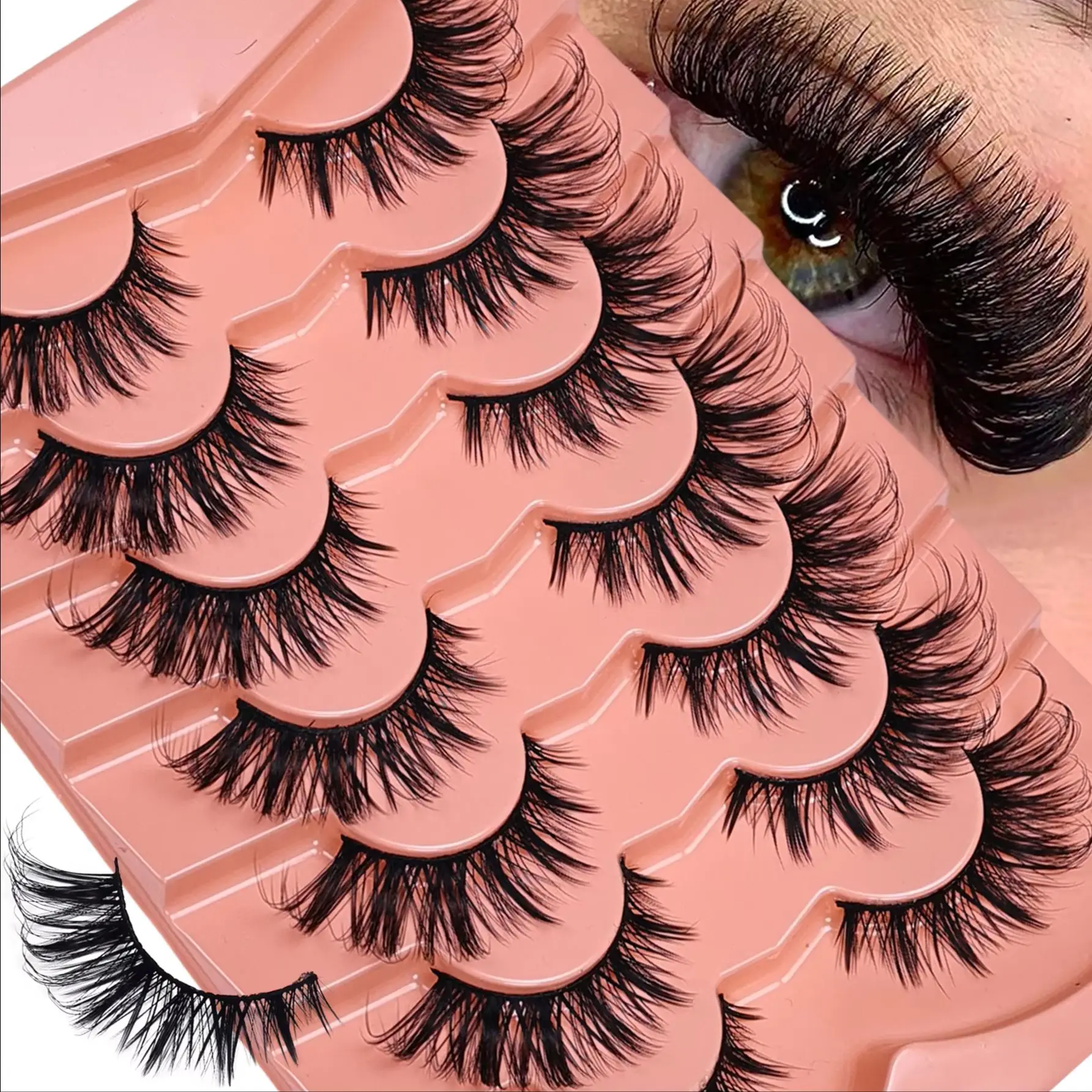 7 Pares de Pestañas Postizas 5D con Efecto Ojo de Gato, Suaves y de Aspecto Natural, Pestañas Cruzadas Estilo Manga, Rímel para Extensión de Pestañas y Maquillaje