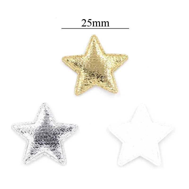 100 Stuks 25mm Goud en Zilver Doek Ster Applique Doek Gewatteerde Patches voor DIY Craft/Kleding/Haarspeld/Bruiloft Decoratie