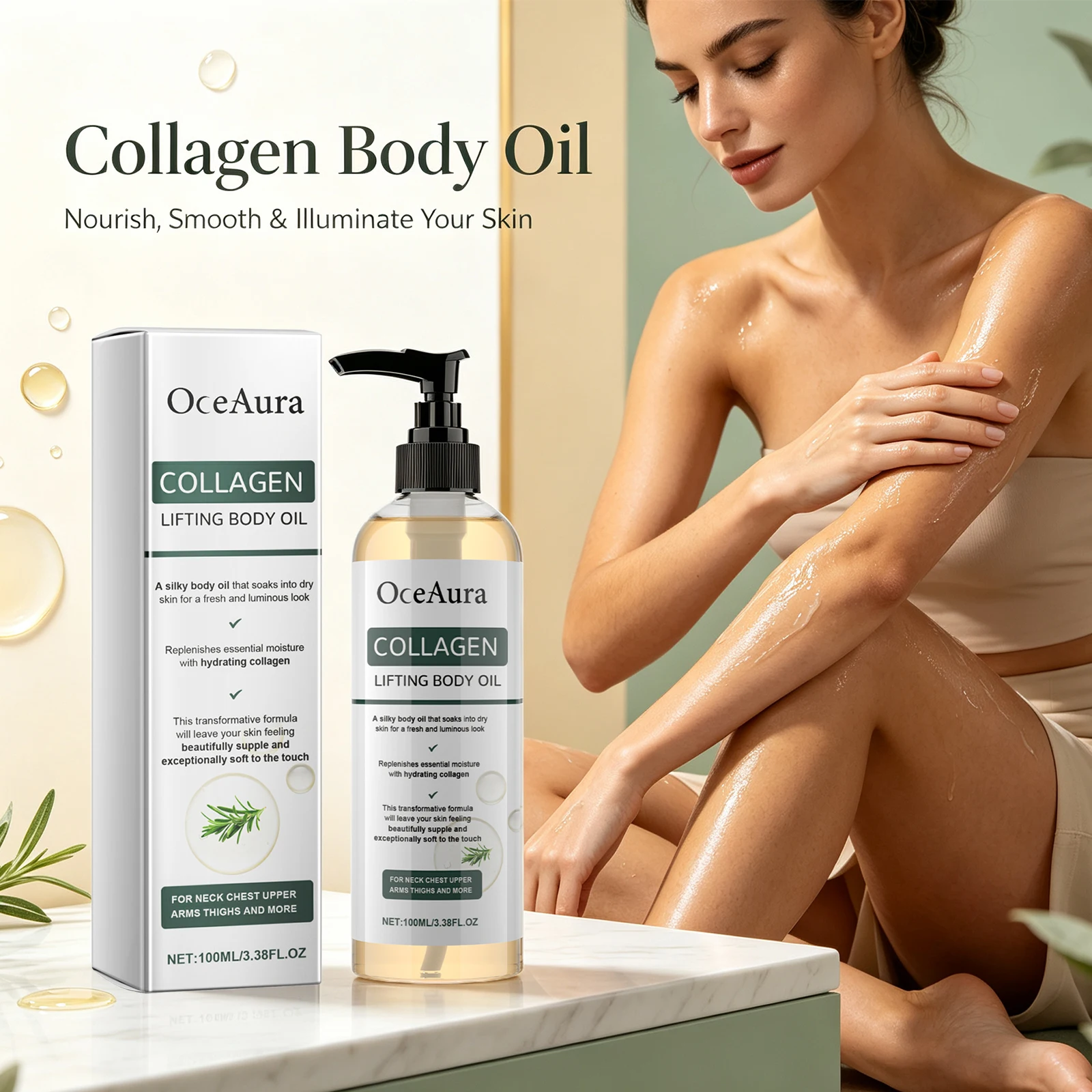 Collagen Firming Body Oil for Dry Rough Skin Improves Skin Elasticity Moisturizing Skin Care Oil for Neck, Chest, Arms & Thighs