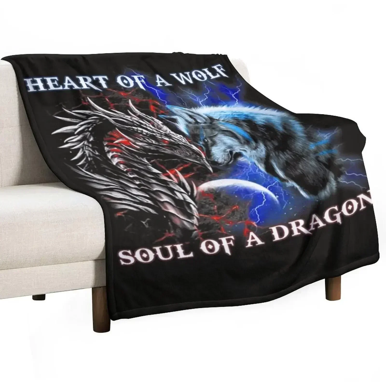 

Heart Of Wolf Soul Of A Dragon - Cool Dragon - Wolf Warrior Throw Blanket Beautifuls blankets ands Blankets