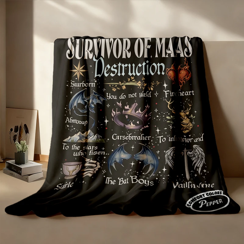 Bookish Survivor Flannel Blanket, SJM Universe Symbols Flannel Throw, To The Stars Who Listen Cozy Blanket