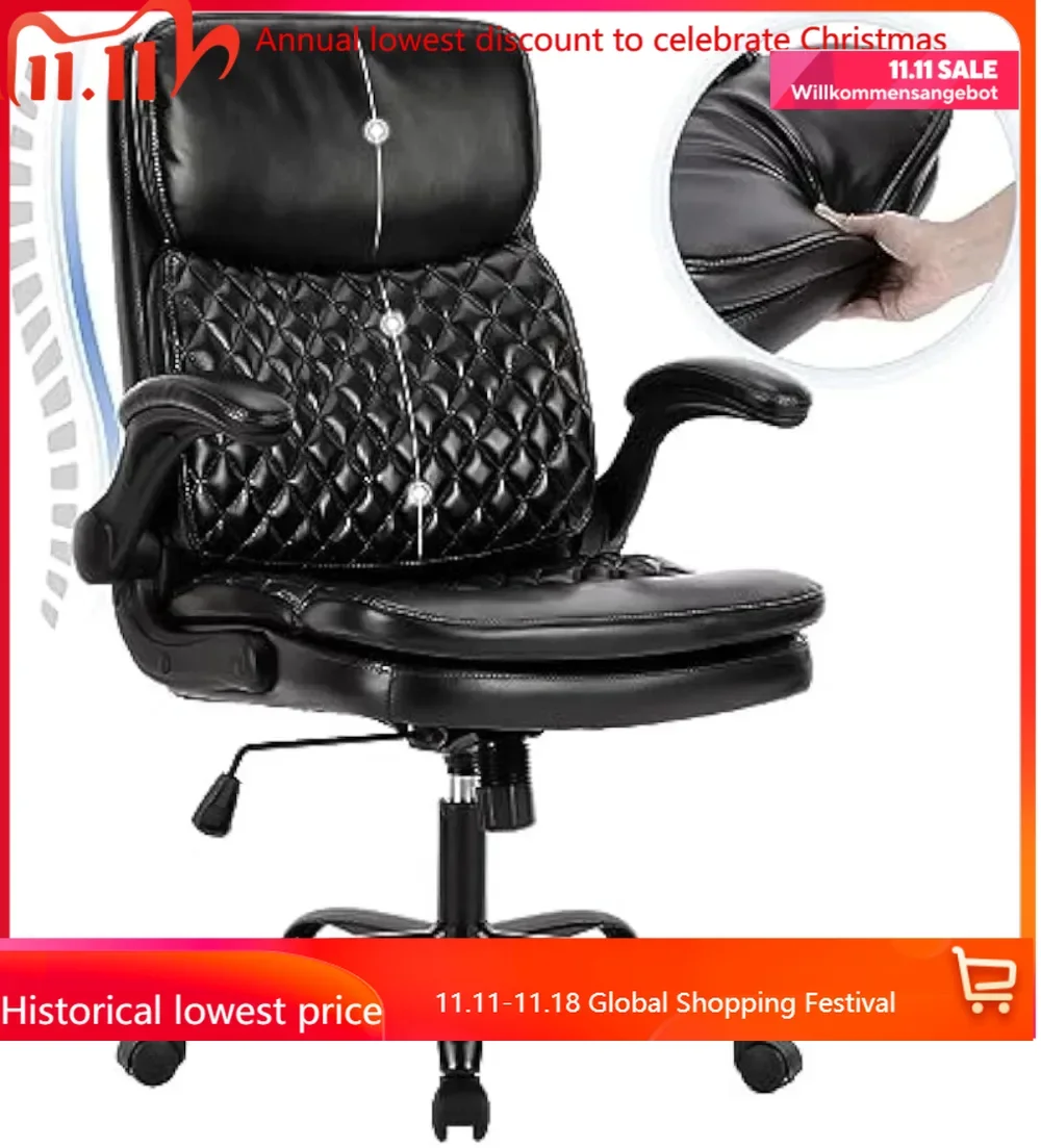 Office Chair, Executive Computer Chair, Ergonomic Home Office Chair with Padded Flip-up Arm, Adjustable Height and Tilt, Thick