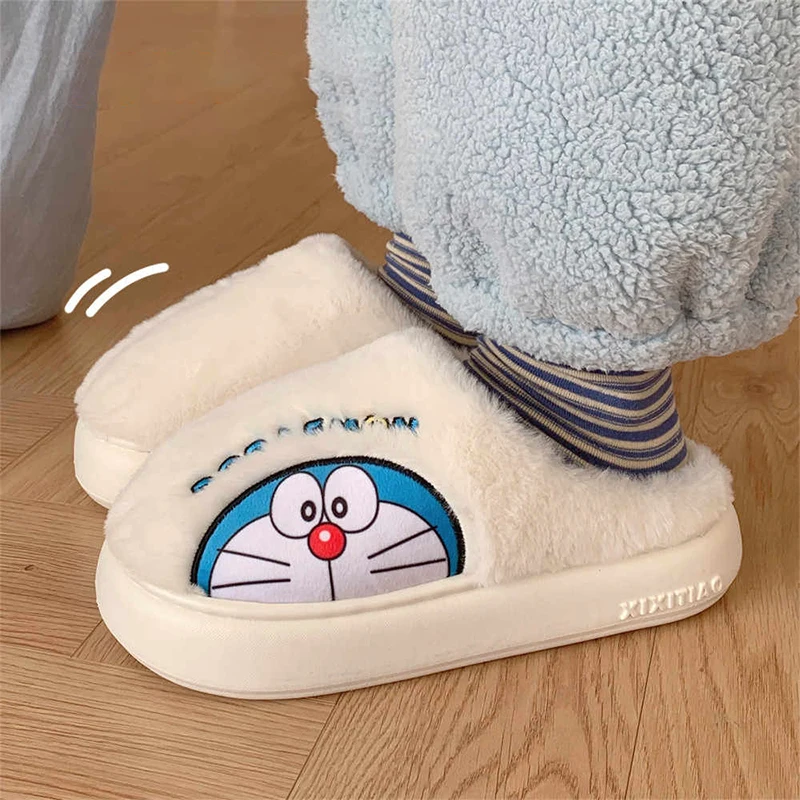 Kawaii Doraemon Winter Indoor Home Furnishings with Velvet Slippers Cute Cartoon New Couple Cotton Slippers Holiday Gift