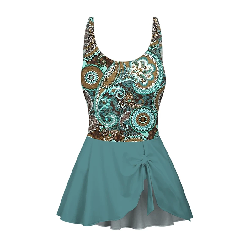 2025 Women's Ethnic Paisley Pattern One Piece Swimsuit Bowknot Padded Adjustable Strap Vacation Swimwear
