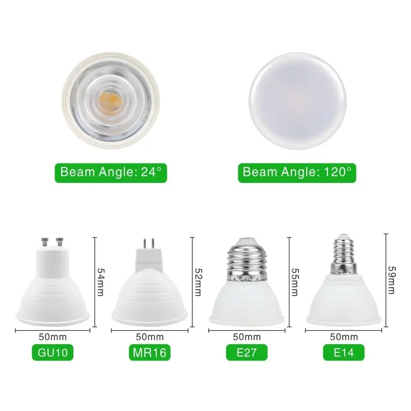 

10PCS Plastic coated aluminum LED lamp cup E27 E14 GU10 MR16 Led24 degrees 120 degrees spotlights 6W AC220V