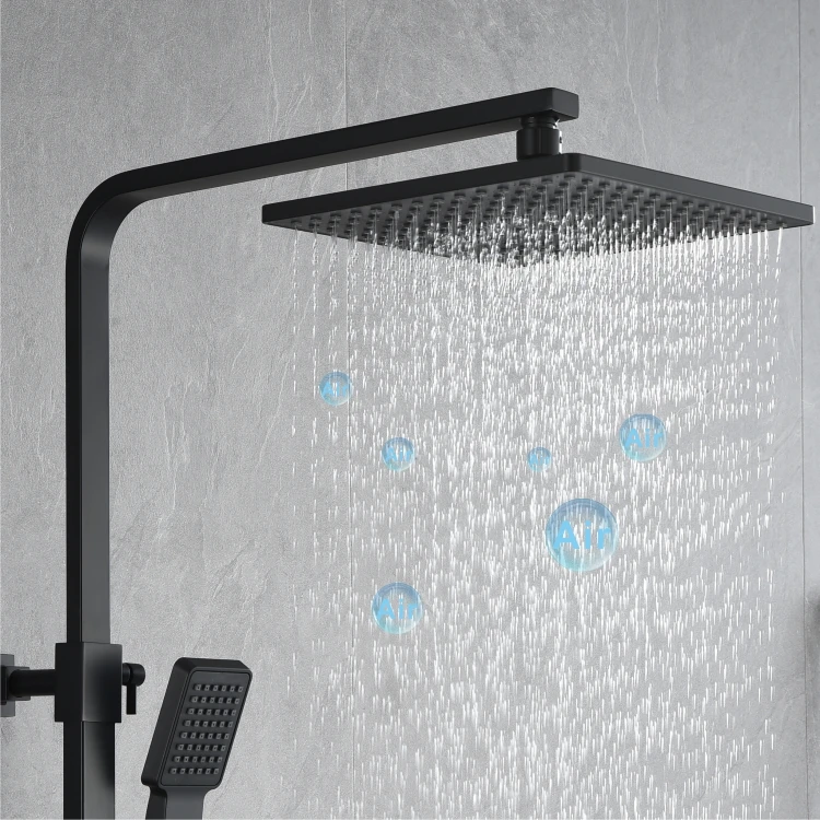 YYHC-Bathroom Shower Set wall mounted Square Tube Rainy Shower  Matt Black New design luxury hotel thermostatic rainfall