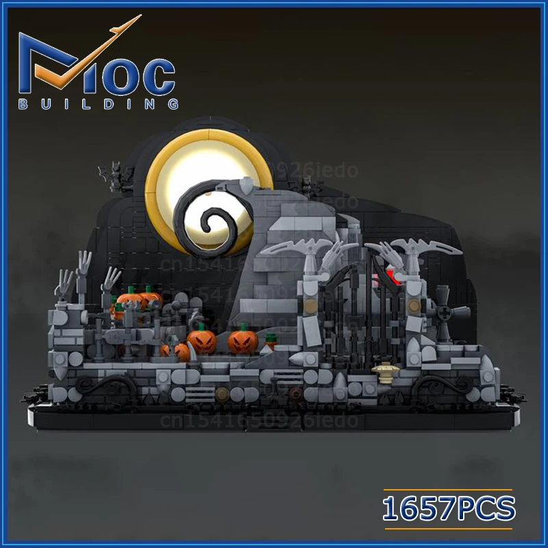 

Halloween Series MOC Building Block Street View At Night Village Display Technology Assembled Model Children's Halloween Gifts