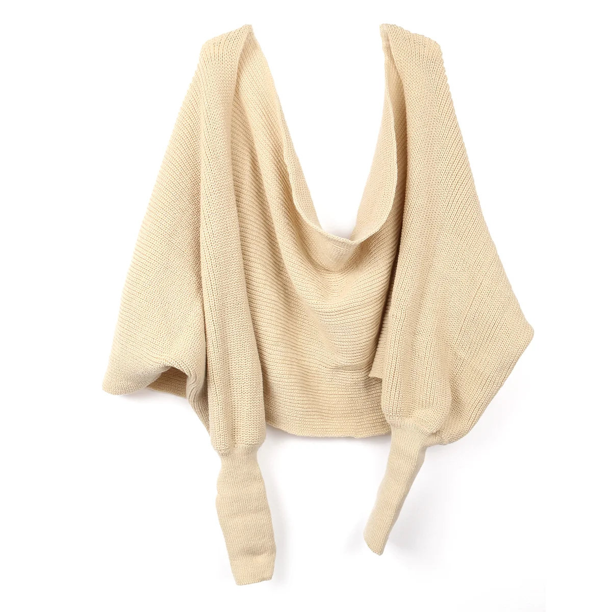 Autumn Scarf with Sleeves Beige Knitted Blanket Comfortable Shawl Fashion Korean Style