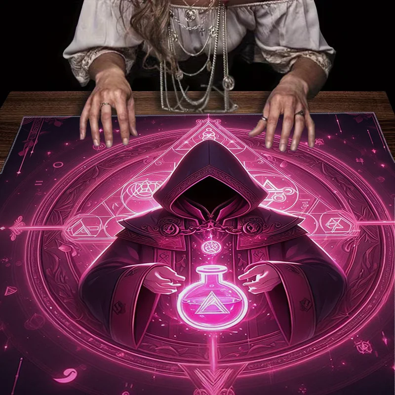 1pc 2D Flat Neon Pink Alchemist Tarot Tablecloth Mystical Aura Design for Rituals Home Decor Party Gift  table cloth 75x75cm
