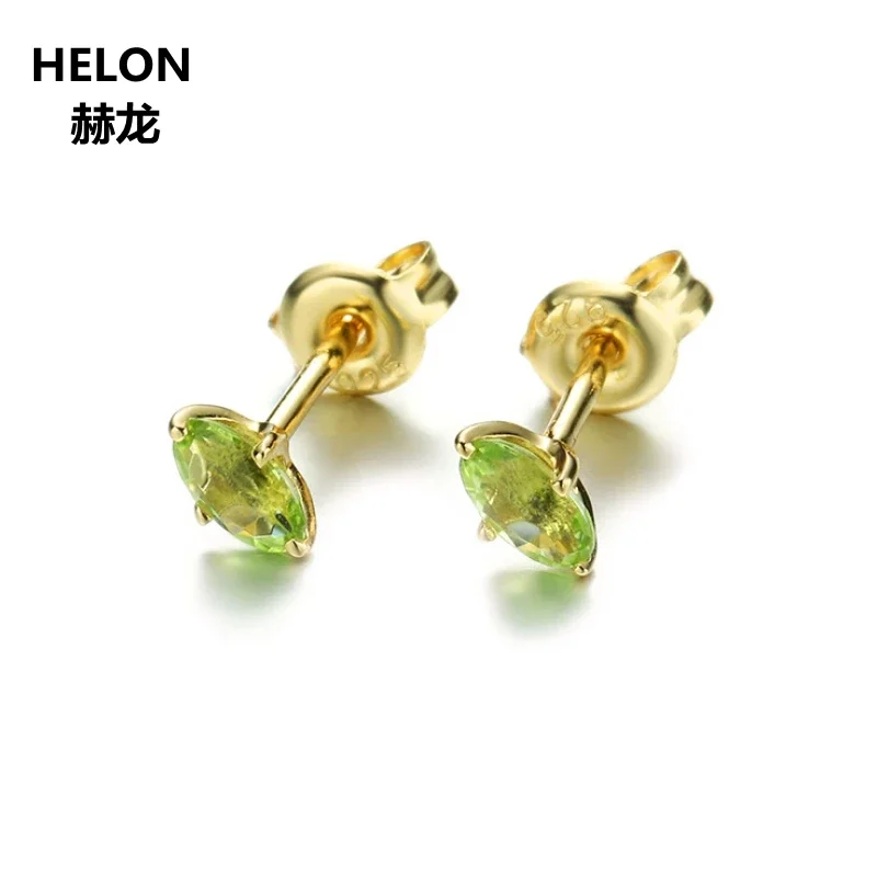 

100% Natural Green Peridot Stud Earrings Solid 14k Yellow Gold Women Earrings Classic Fine Jewelry Prongs Freshness