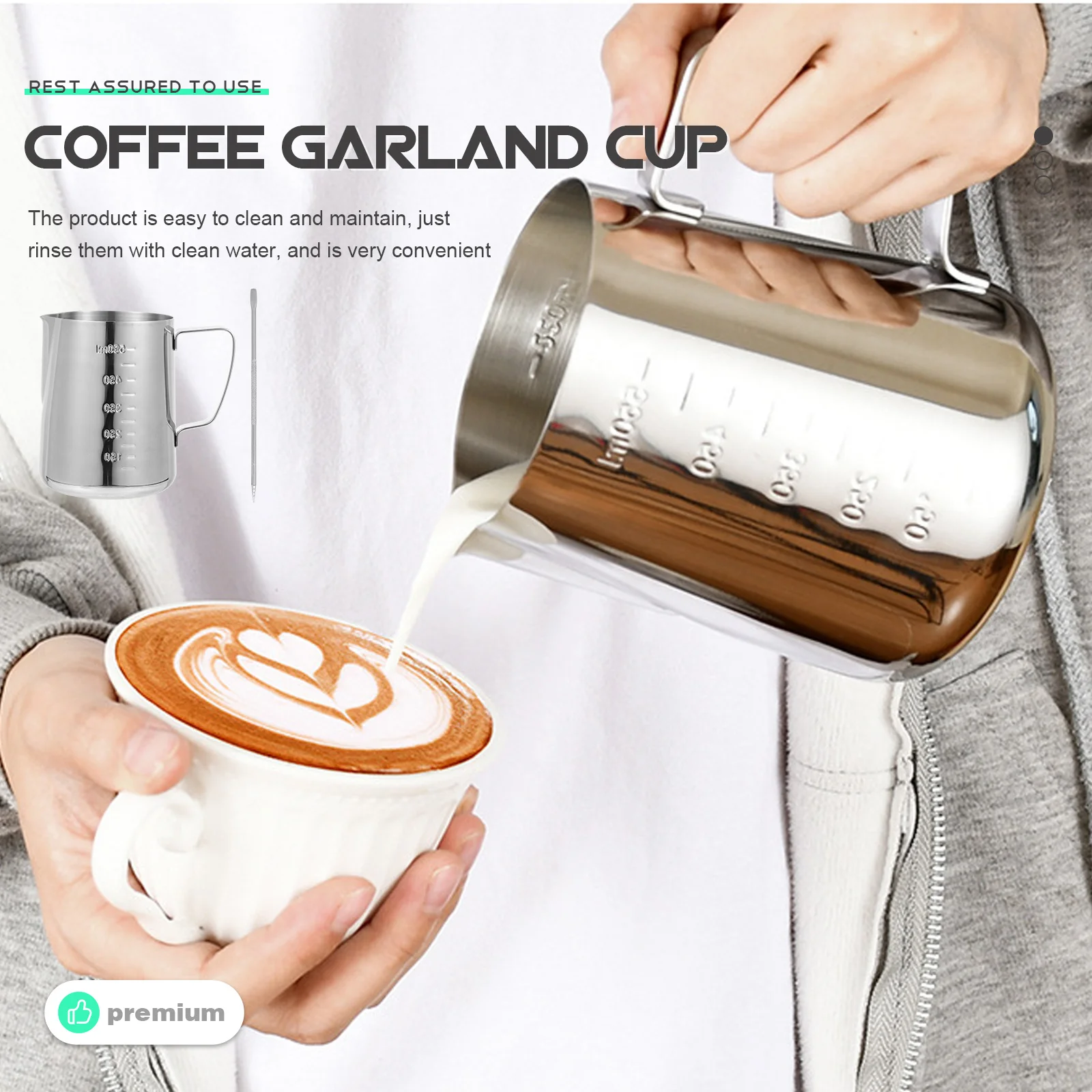 

1 Set Stainless Steel Milk Frothing Pitcher Latte Art Coffee Bar Accessories Ergonomic Handle Easy Clean Milk Steaming