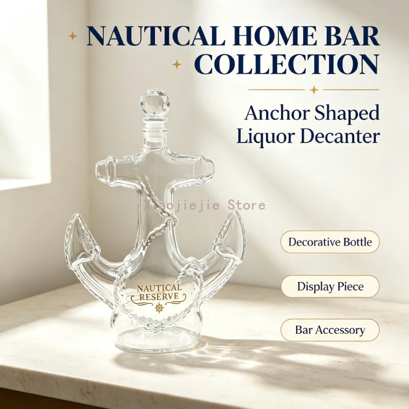 Clear Anchor Glass Whiskey Decanter, Decorative Liquor Bottle for Wine Brandy Vodka, Home Bar Decoration