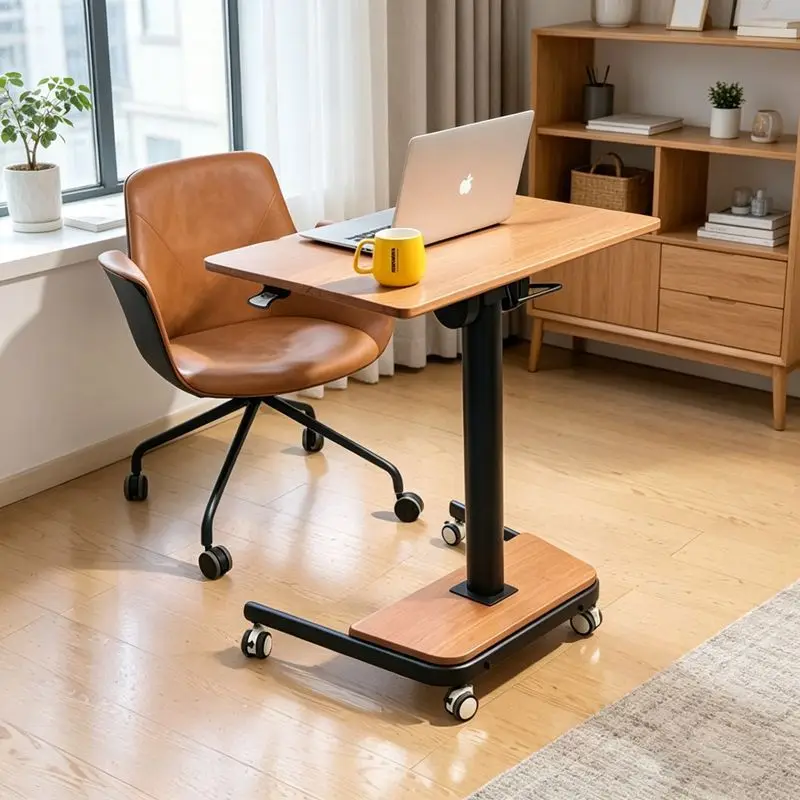 Foldable and liftable solid wood computer desk, standing workbench, mobile bedside office desk