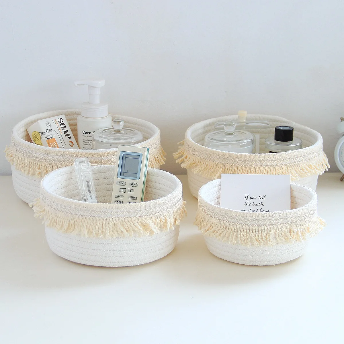 Home Furnishings Porch Desktop Sundries Storage Box Creative Cosmetic Rope Woven Basket Cotton Thread Storage Snack Basket