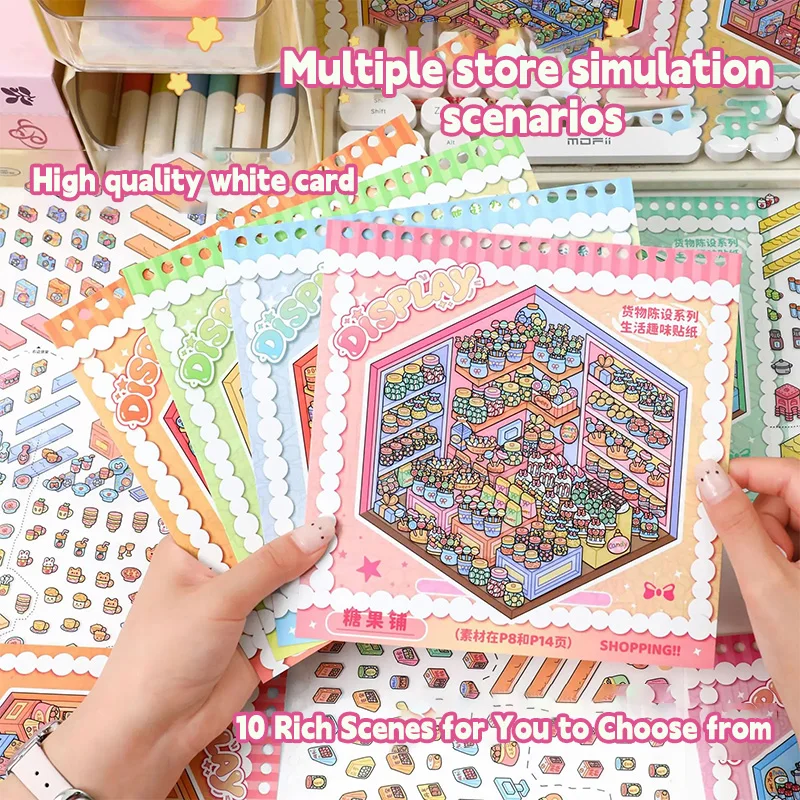 10 Styles Cute DIY Store Scene Stickers Book Scrapbooks Diaries Notebooks Journals Aesthetic Sticker Sheets Girls Accessories