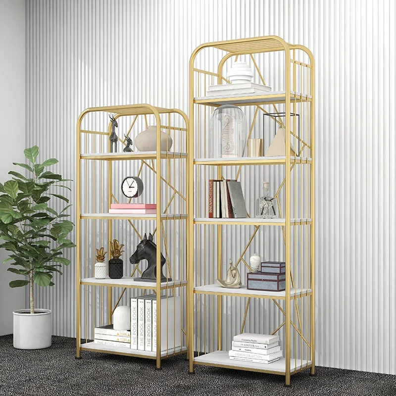 Customized storage rack, Nordic light luxury bookshelf, multi-layer floor to floor bag storage rack, iron art golden entrance