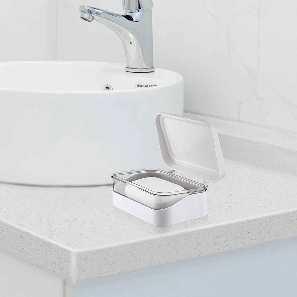 

2Pcs ABS Plastic Soap Tray with Lid Draining Dish Non-Slip Bottom Removable Design for Bathroom and Kitchen Plastic Soap Tray