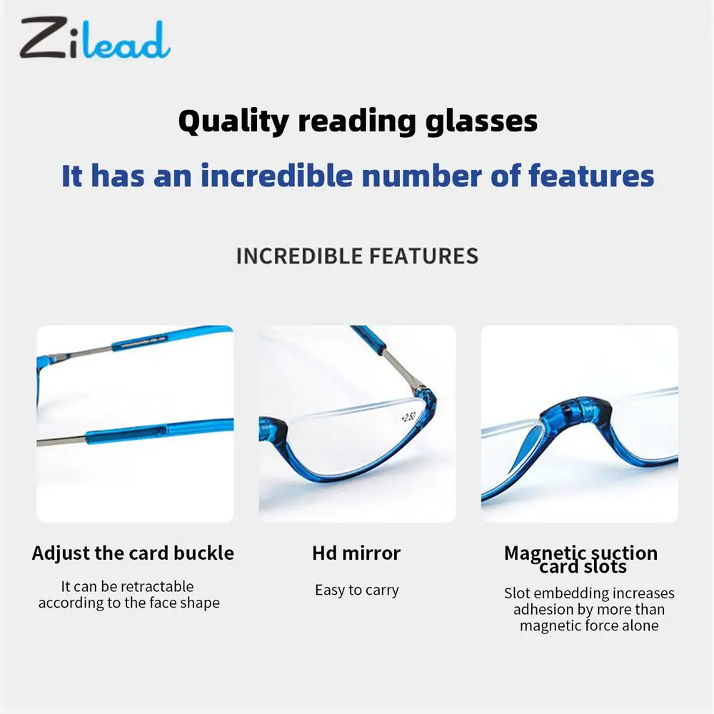 Zilead Magnet Reading Glasses For Men Women Hanging Neck Half Frame Magnetic Presbyopia Hyperopia Eyeglasses Diopter+1to+3 Gafas