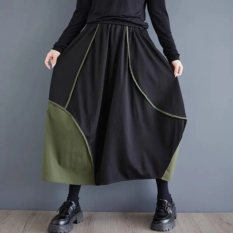 2024 Autumn/Winter New Fashionable Irregular Color Contrasting Splicing Casual Skirt For Women  Loose High Waist Skirt K2718