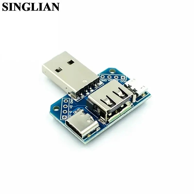 USB Adapter Board Male To Female To MicroUSB To Header/Type-C 4P 2.54mm Straight Plug