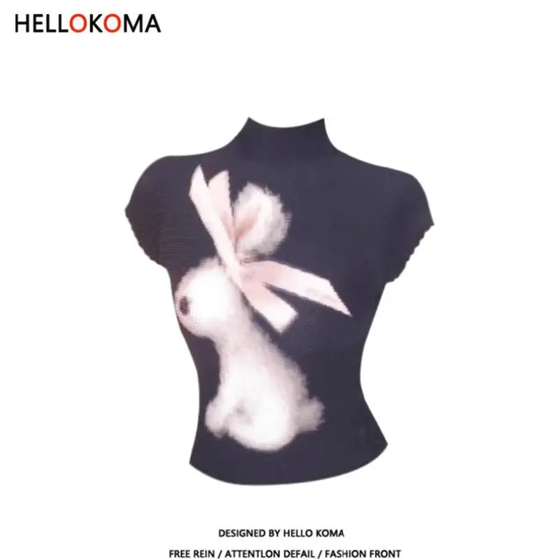 Sweet Cute Bow Rabbit Tunic Tees Women Bodycon T-Shirts Short Sleeve Tie Dye Tees Crop Tops 2000s Aesthetic Kpop Kawaii Sexy