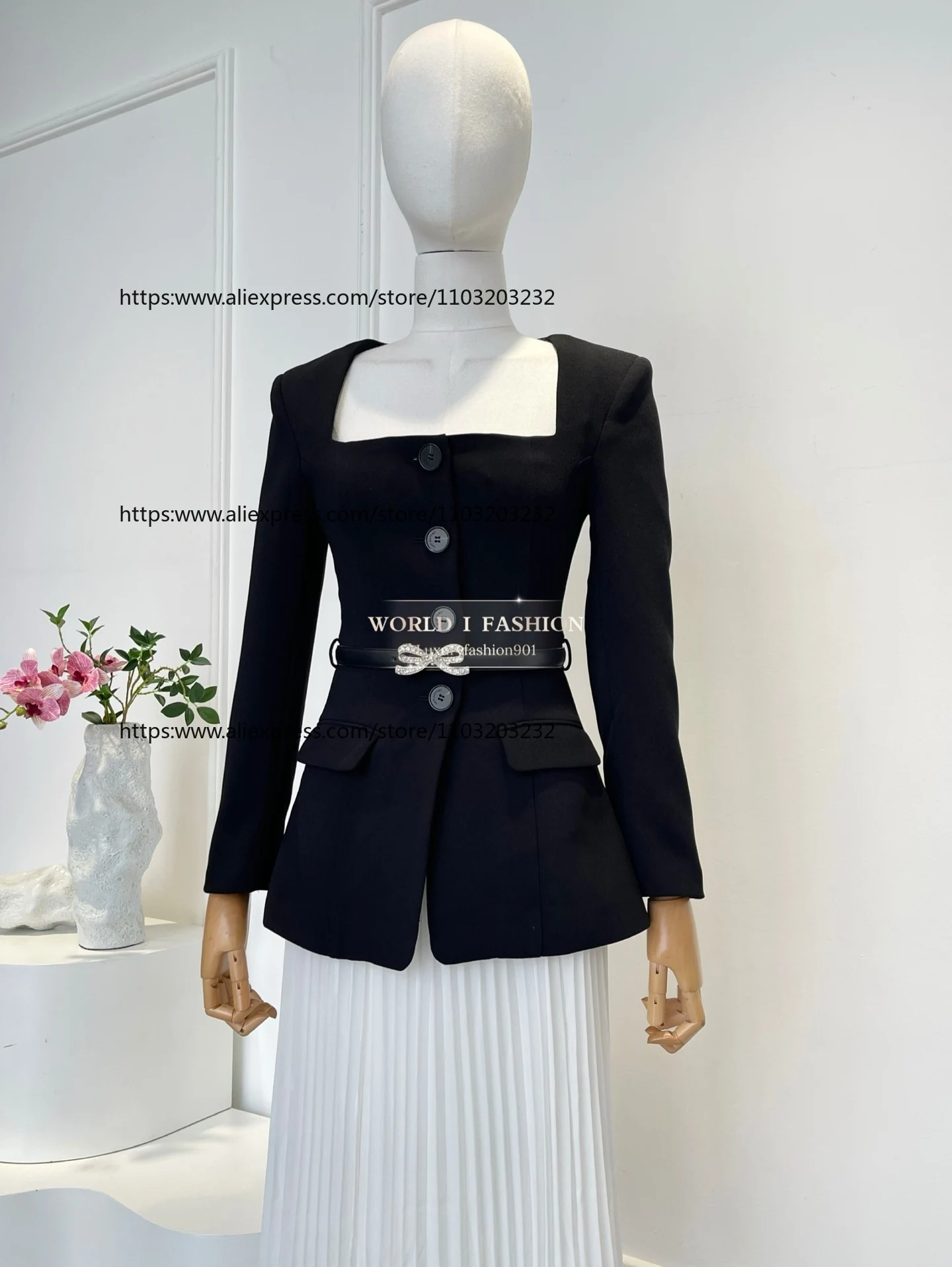 

Top Quality Woman Clothes 2025 New Black White Color Blocking Long Sleeve Squared Collar Elegant Party Dresses