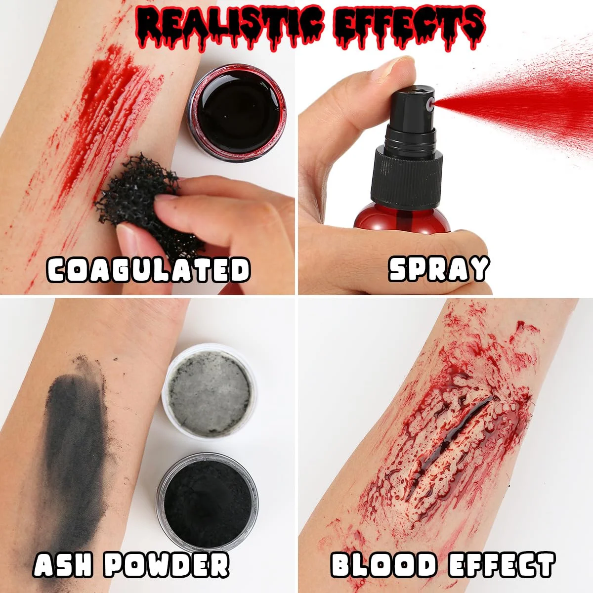 Bowitzki SFX Gesichts- und Körperbemalung, Halloween-Make-up-Spezialeffekte, gefälschtes Blutnarbenwachs, aufgelöster Aschepulver mit Schwammpinsel
