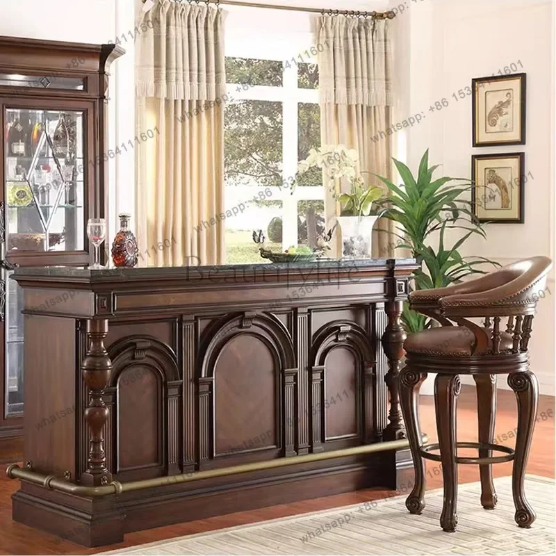 FG10American retro all solid wood bar cabinet household marble checkout page