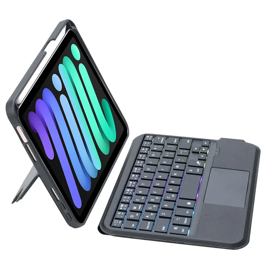 

iFarcase 7 Colors Backlit Keyboard for iPad Mini 6 Leather Case with Pencil Slot Bluetooth Detachable Magic Touch Keyboard