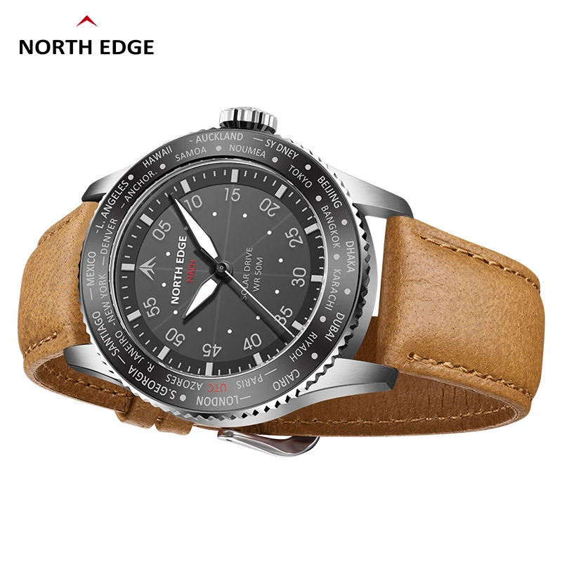 NORTH EDGE 2024 MACH Solar Power Quartz watch Men Waterproof 50M Men\'s Pilot Sports Wristwatches Luminous Enviormentally Clock