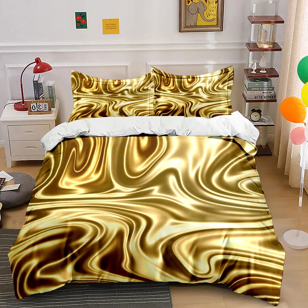 

Golden Smooth Flowing Texture Print Soft Comfortable Duvet Cover Bedding Set Included 1*Duvet Cover 2*Pillowcases Luxury gifts