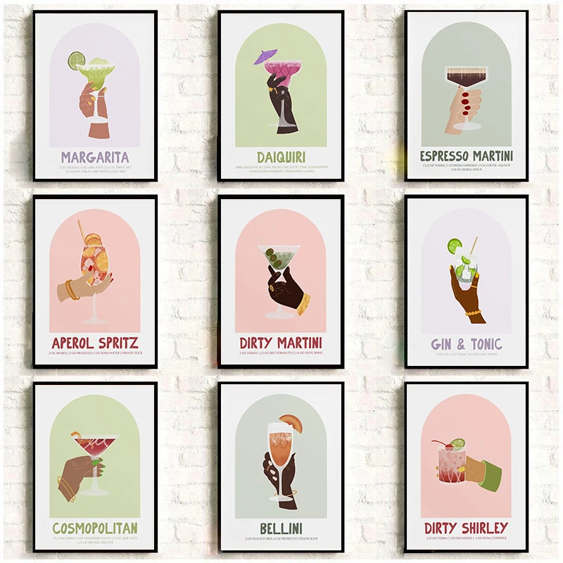 Cartoon Abstract Simple Cocktail Alcoholic Beverage Poster Canvas Painting Prints Art Home Room Bar Wall Picture Decoration Gift