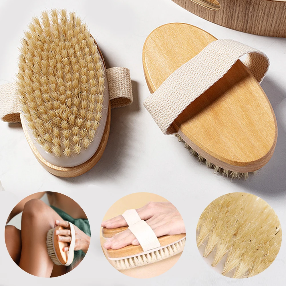 1PC Body Massage Brush Natural Bristle Skin Exfoliating Brush Body Scrub for Flawless Skin Wet and Dry Body Brush Skin Tool