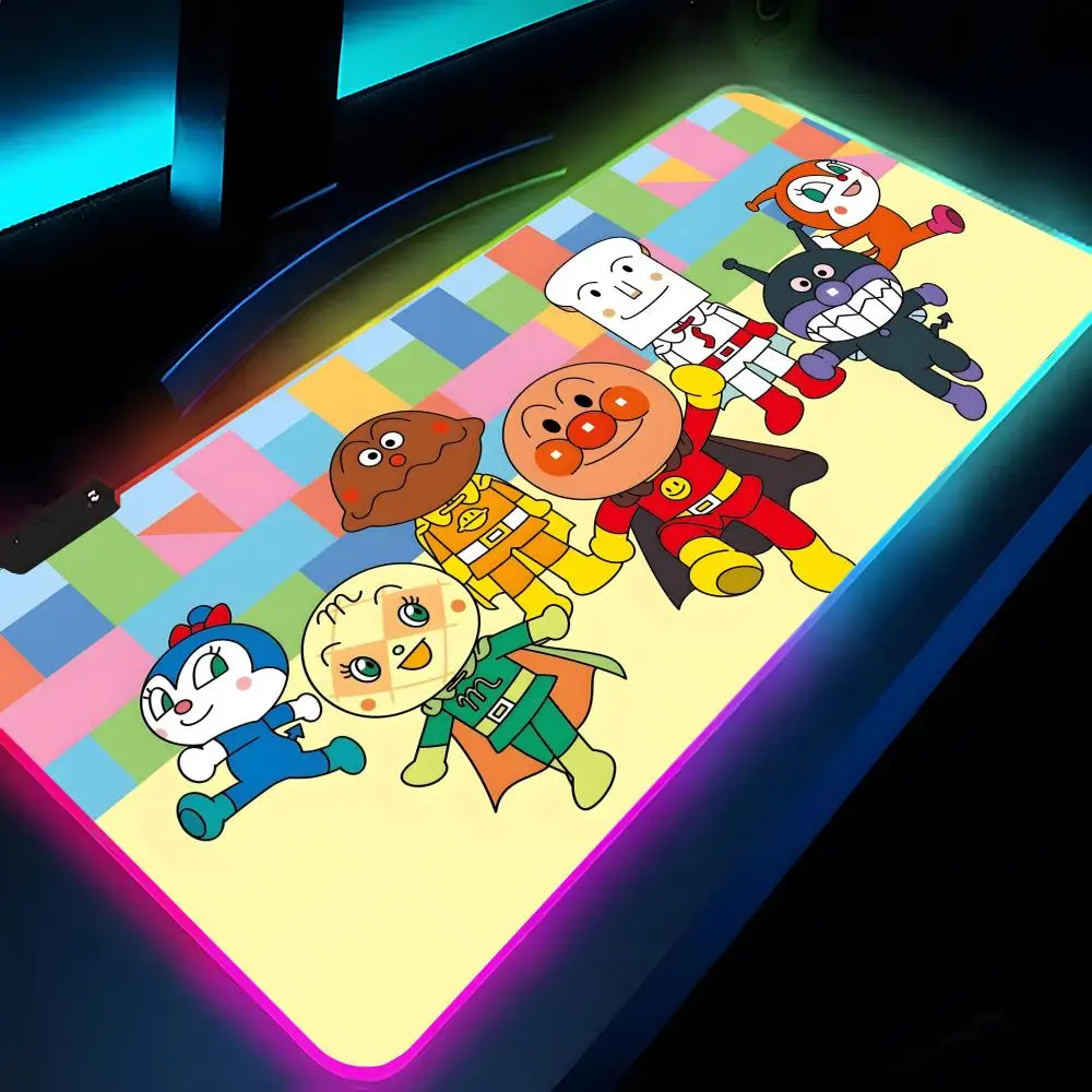 

Cartoon Anpanman Mouse Pad Rgb Xxl Laptop Mat Gaming Mousepad Backlit Keyboard Gamer Girl Table Pads Desk