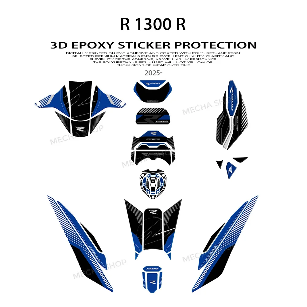 

Защитная наклейка на бак для мотоцикла R 1300 R 2025-2026, водонепроницаемая, устойчивая к царапинам, 3D-декаль из смолы, комплект накладок для защиты бака R1300R