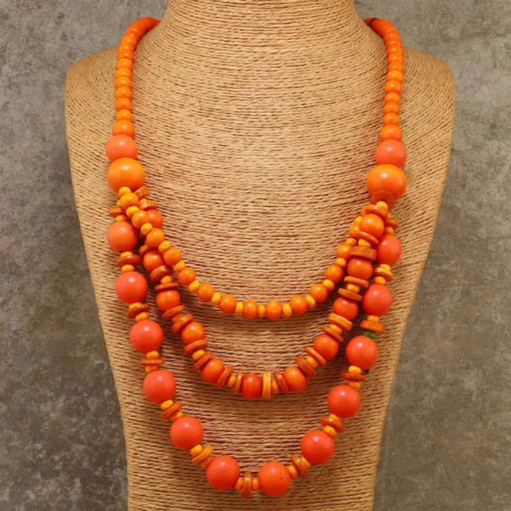 Bohemian Ethnic Style Handmade Beaded Long Necklace Retro Vacation Multilayer Wooden Beads Sweater Chain