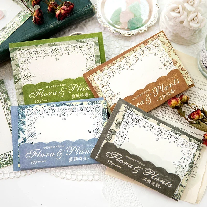 40 Blatt Vintage-Papier der Wild Bloom Serie, Journal-Sticker zum Selbermachen, 4 Stile, niedliche Dekoration