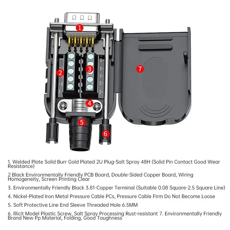 Industrial DB9 Solder-free Plug 9-pin RS232 Serial Port Head Connector COM port 485 Connectors Male Female Wiring Terminal Joint