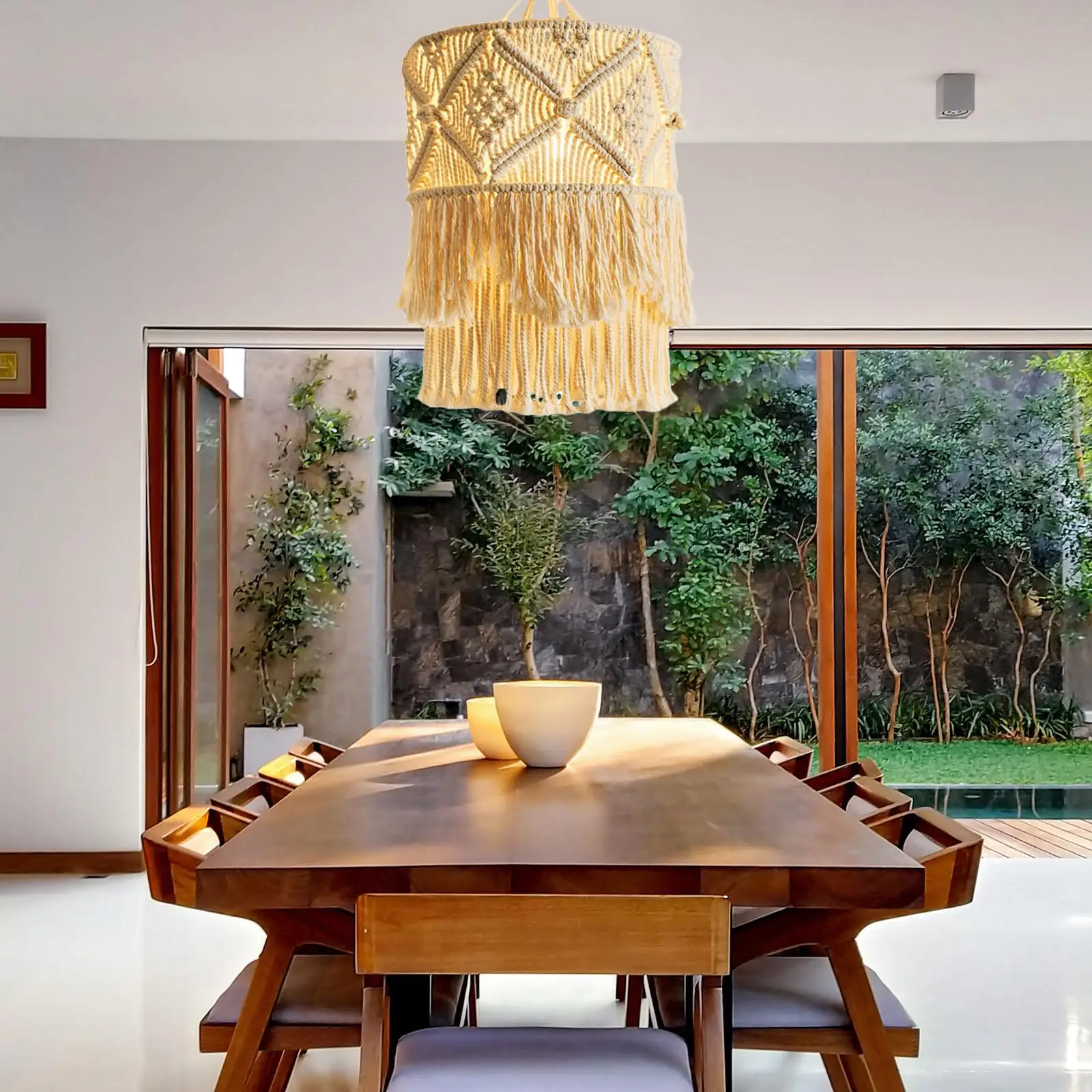 Boho Style Decorative Macrame Lampshade Cotton Chandelier Shade for Modern Apartment Room Decoration