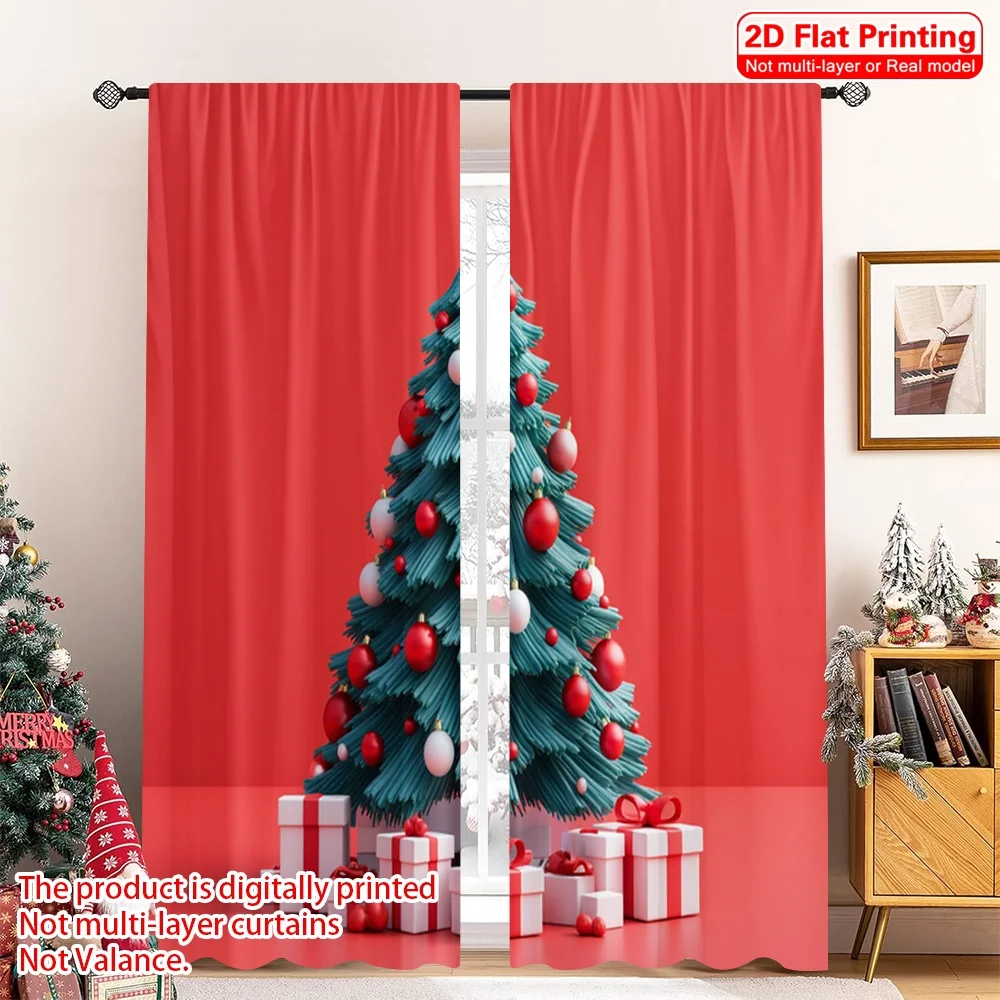 

2pcs 2D flat printing Christmas Curtains New York Christmas Tree Fabric Without Electricity Birthday Party for celebrations